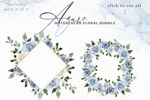 AZURE Blue Watercolor Flower Clipart