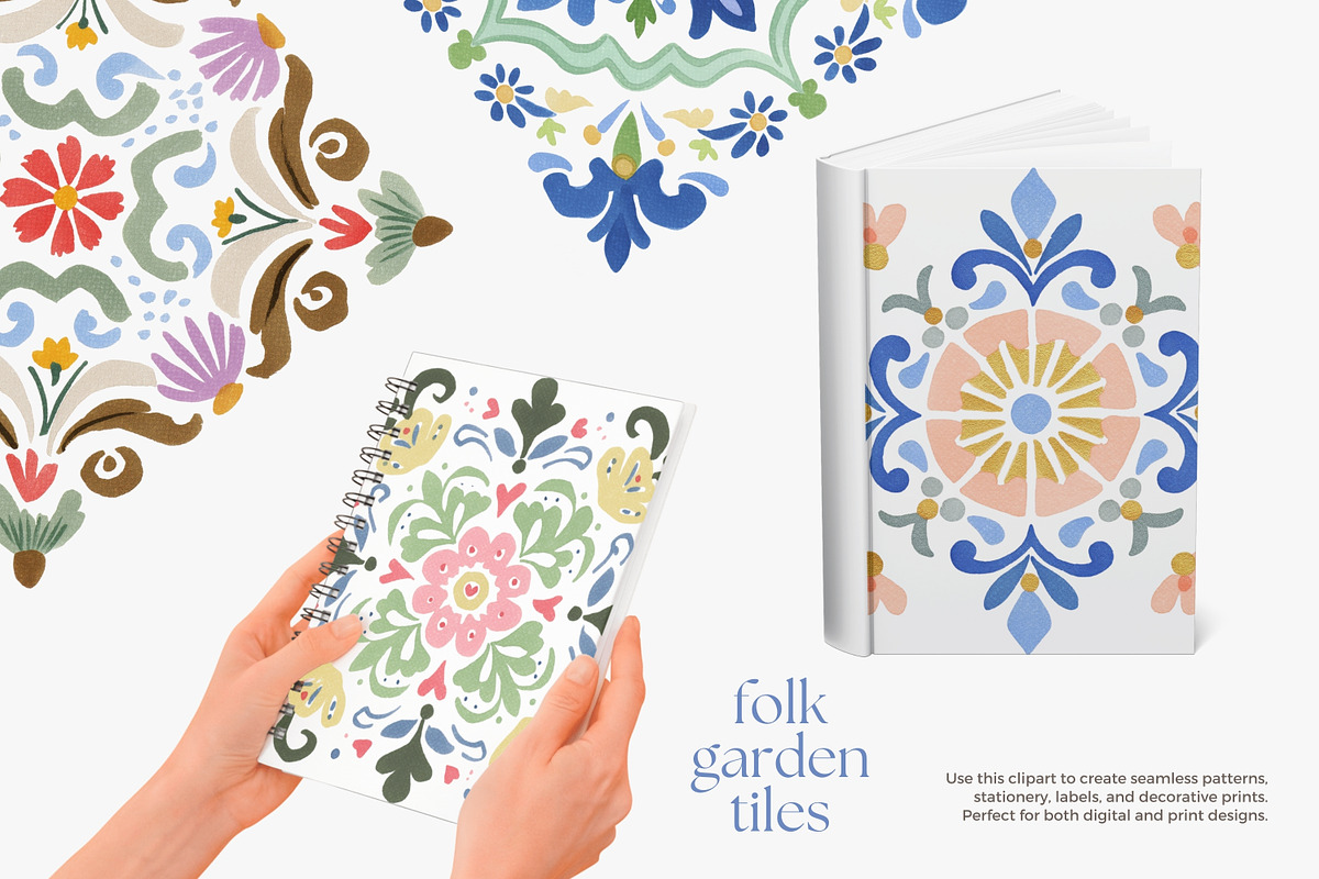 floral folk art motif clipart set, a Decorative Illustration by Patishop Art (Photo 4 of 6)
