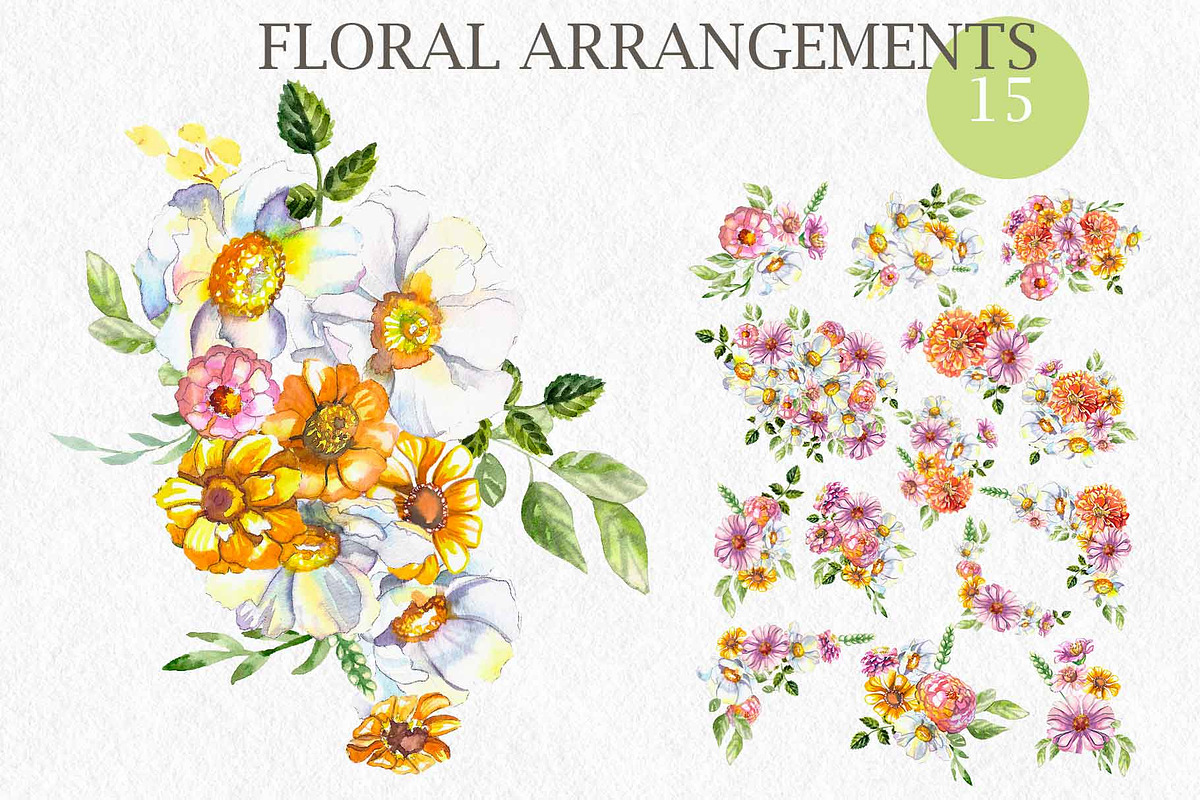 Flora watercolor floral clip art, an Illustration by CpandoShop (Photo 2 of 9)
