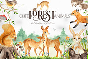 Watercolor Forest Animals, an Object Graphic by Ana-Sakuta (Thumbnail 1 of 18)