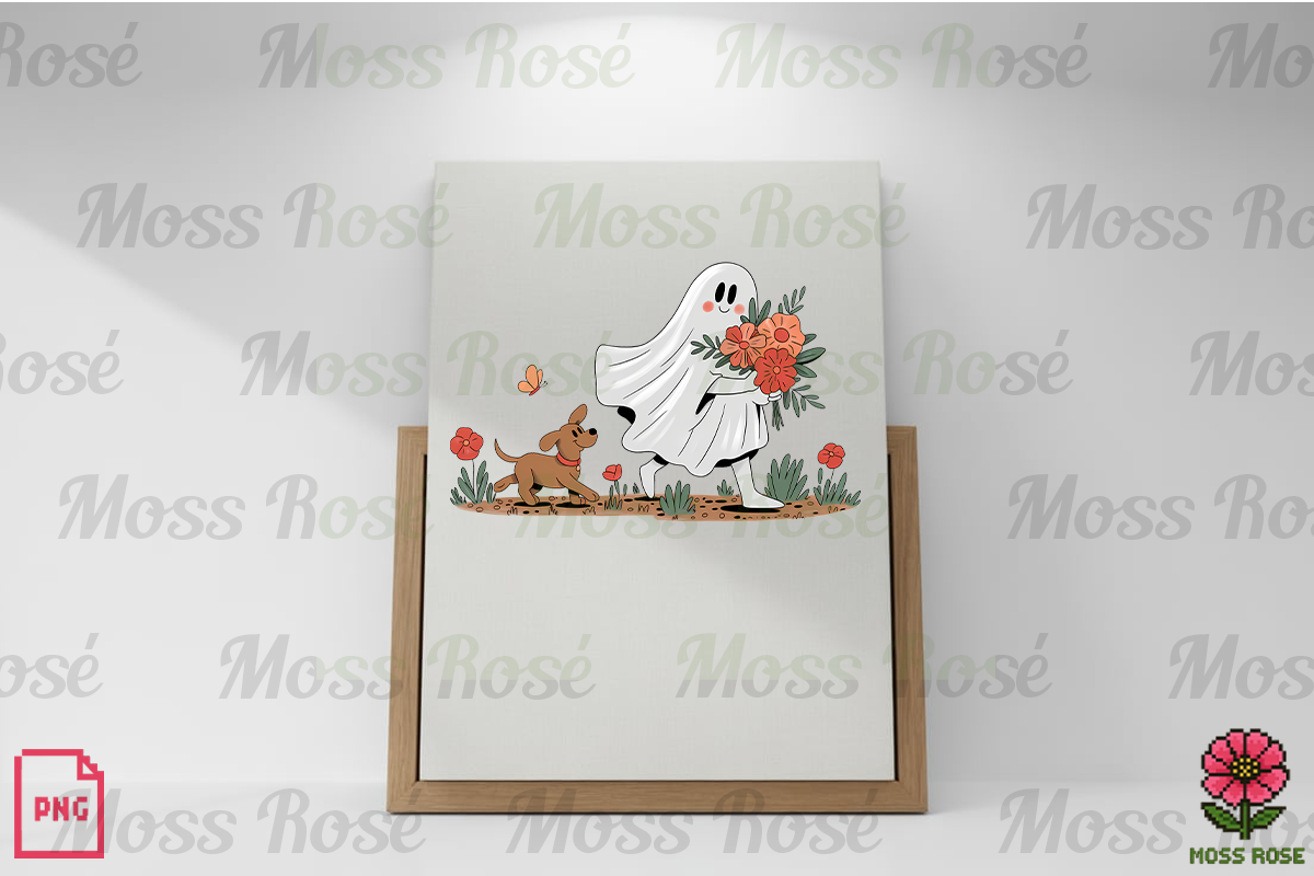 Ghost with Flowers and Dog PNG, a Graphic by Moss Rose (Photo 2 of 3)