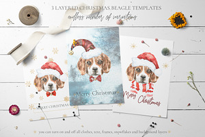 Christmas Watercolor Beagle Cards