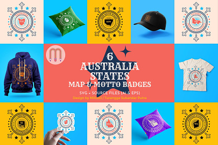 6 Australia States Map and Motto SVG