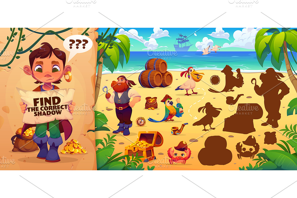 Kids game worksheet, find shadow, an Education Illustration by Vector Tradition (Photo 2 of 3)