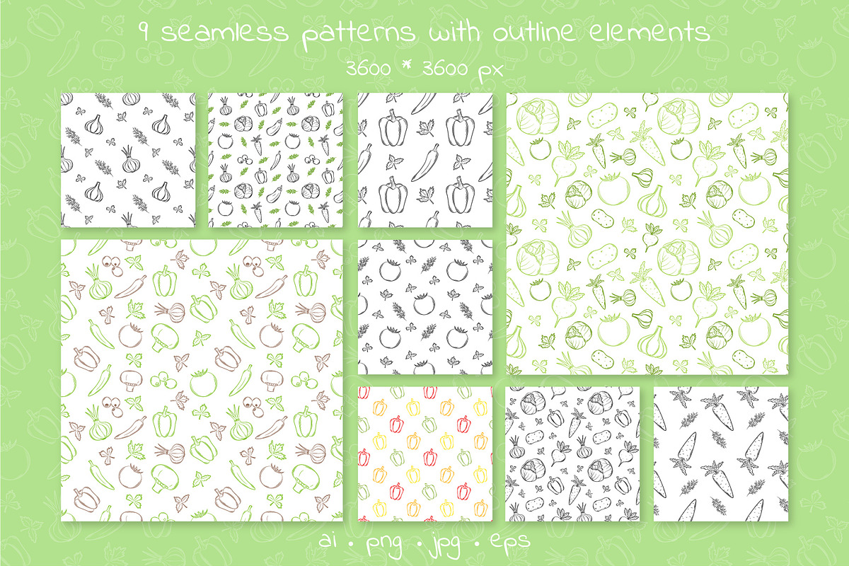 Vegetables. Cliparts and patterns, a Pattern Graphic by Valeria Soloveva (Photo 4 of 10)