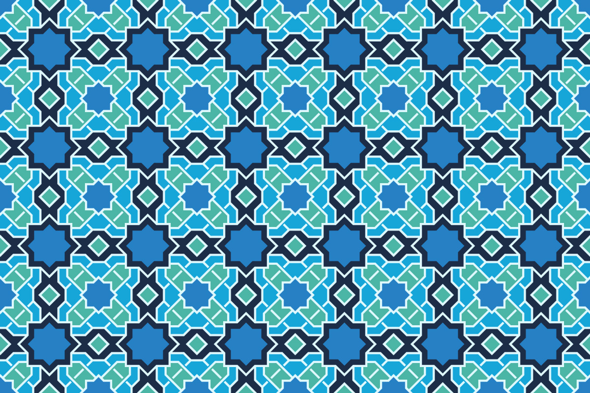 Islamic Blue Geometric Tile Pattern, a Pattern Graphic by Mightyfire
