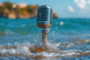 Vintage microphone partially submerg, a Photo by Tanuart
