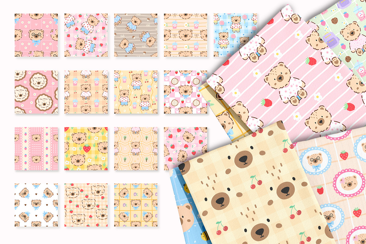 Kawaii Bear Vector Seamless Patterns, a Pattern Graphic by alia.kurianova (Photo 7 of 9)