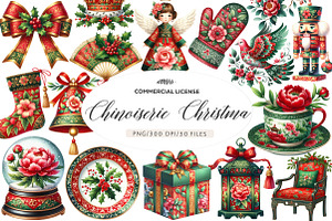 Chinoiserie Red & Green Christmas Cl, an Illustration by CreationArt