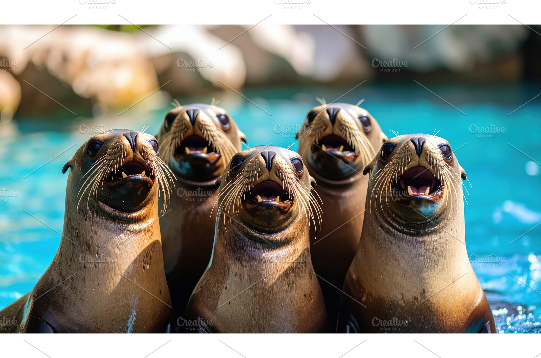 Group of animated sea lions in water, an Animal Photo by Igor Tichonow