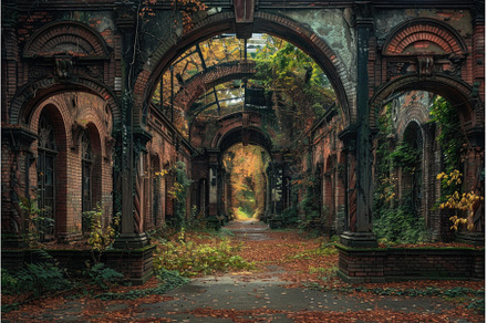 Enchanting ruins of an overgrown, an Architecture Photo by Ylivdesign