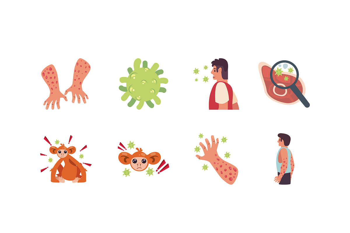 Monkey Pox Disease Icon Set