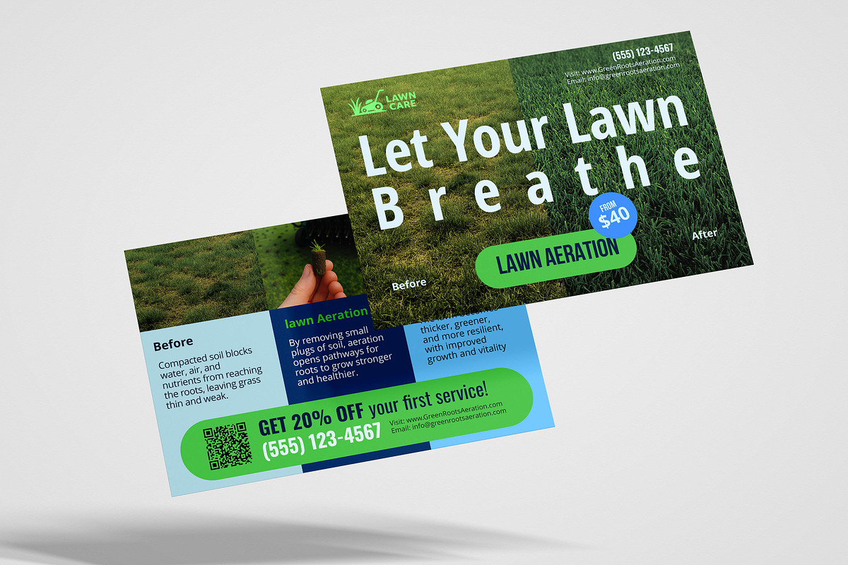 Editable Lawn Aeration PSD Leaflet, a Card Template by Trot (Photo 4 of 4)