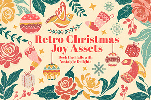 Retro Christmas Joy Assets, a Decorative Illustration by Papatongartist