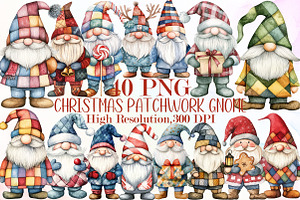 Christmas Patchwork Gnome Clipart, an Illustration by Sublimation Artist