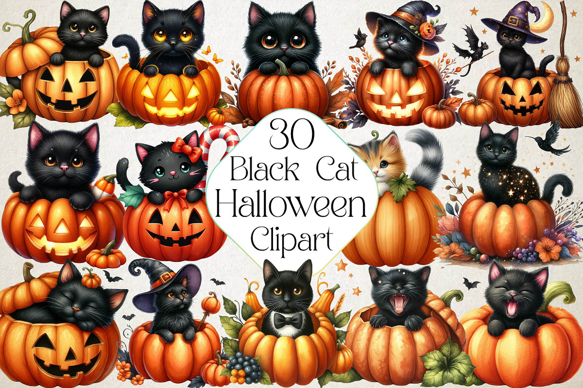 Black Cat in Pumpkin Halloween, an Illustration by DreamPrint404 (Photo 1 of 4)