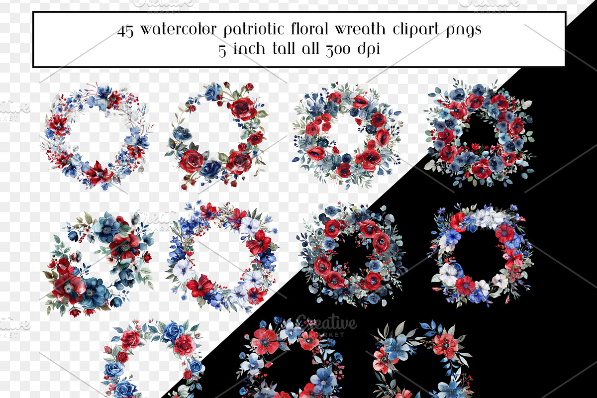 Patriotic Watercolor Floral Wreaths, an Object Graphic by AllTheKewtClipart (Photo 3 of 5)