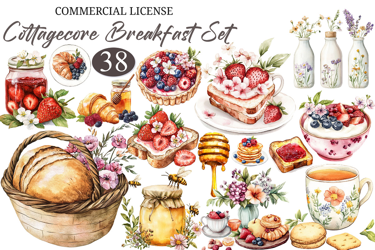 Cottagecore Breakfast Clipart Set, an Illustration by designcity5 (Photo 1 of 5)