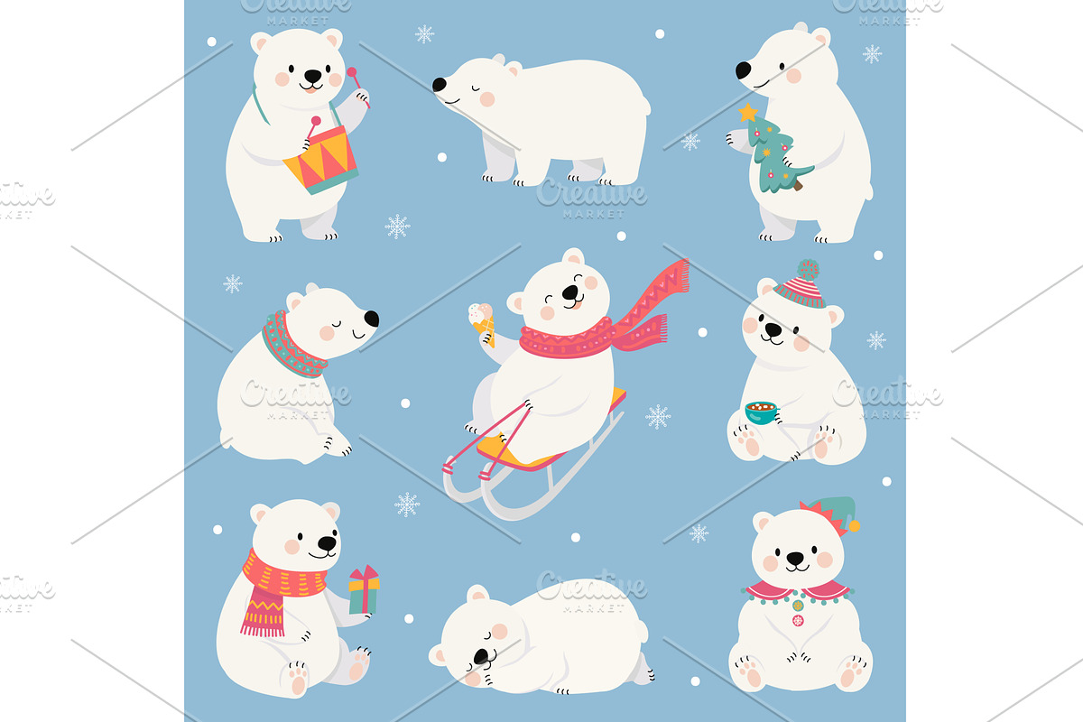 Cartoon polar bear. Funny white, an Animal Illustration by Valerie Bodnar