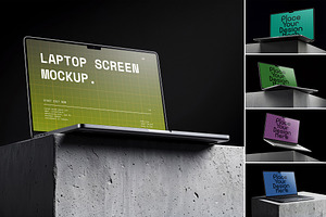 5 Laptop Mockups on Concrete Block