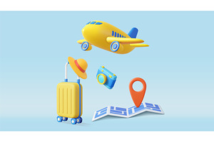 3d Air Travel Concept with Luggage, an Object Illustration by ModVector