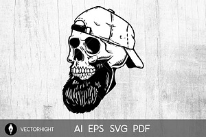 Bearded Skull In Baseball Cap.