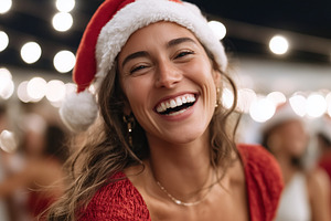 Cheerful woman in a Santa hat, a Holiday Photo by MistyDay