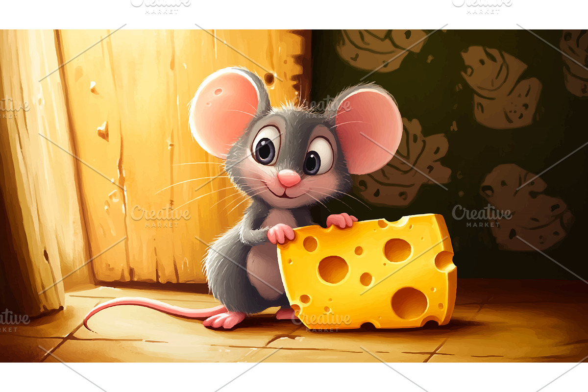 Cute Little Mouse Sitting On Floor, an Animal Illustration by LadadikArt
