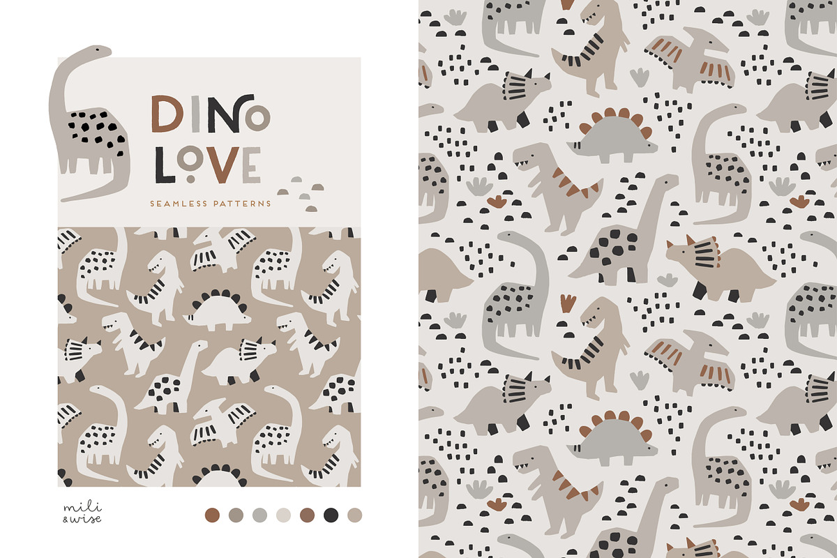 Dino Love Kids Pattern Collection, a Pattern Graphic by Point and Poem (Photo 1 of 7)