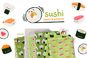 Kawaii sushi. Clipart & patterns, a Food Illustration by Baranovska (Thumbnail 1 of 7)