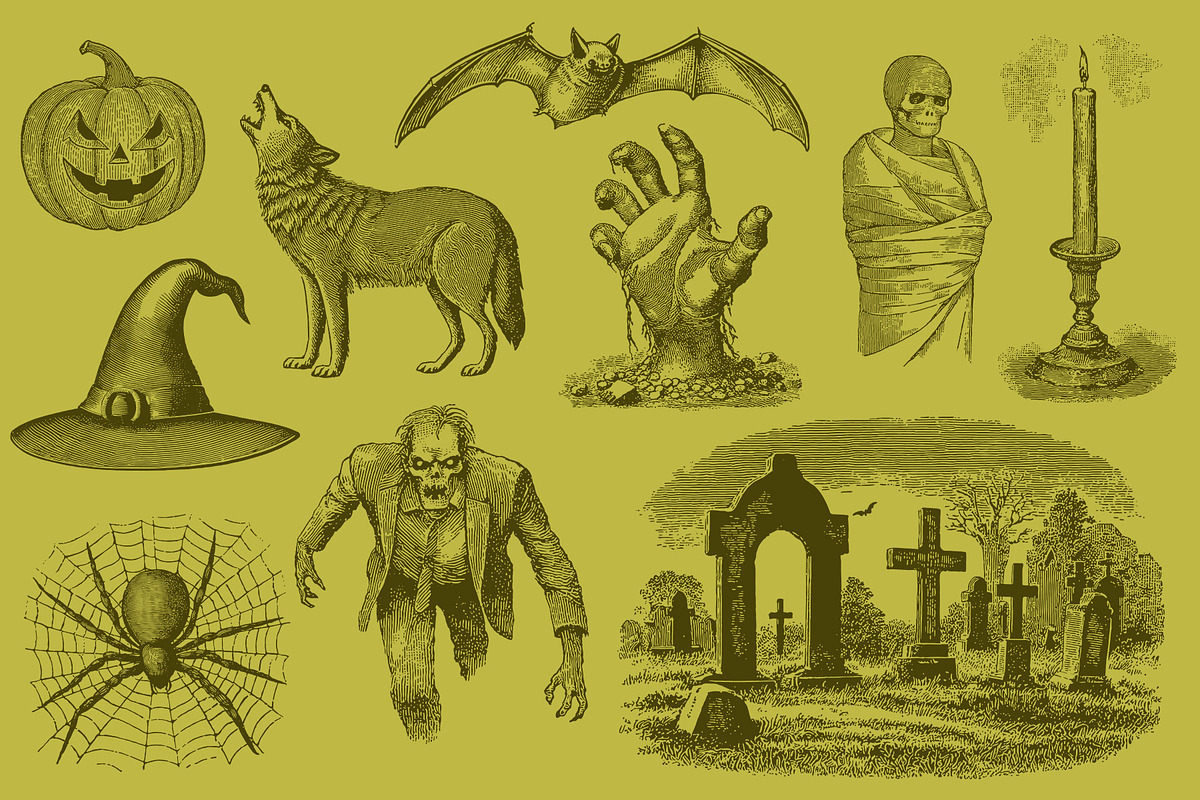 Vintage Halloween Illustrations, a Seasonal Illustration by Graphic Goods (Photo 4 of 12)
