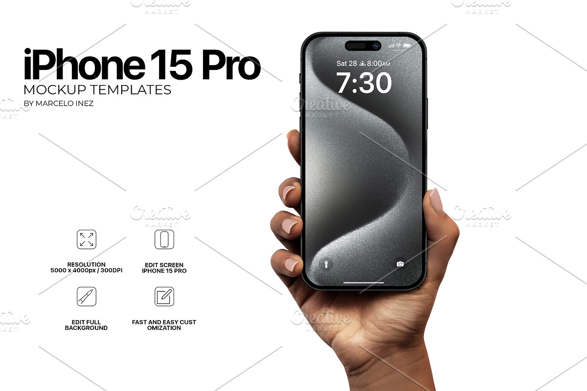 iPhone 15 Pro in Hand Mockup, an iPhone Mockup by Marcelo Inez