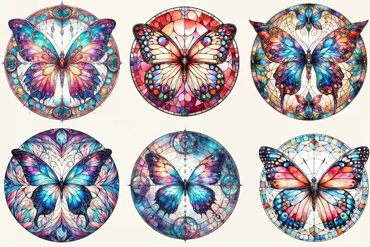 Mystical Butterfly Round Stained Gla, an Illustration by DreamCafeArt (Photo 2 of 6)