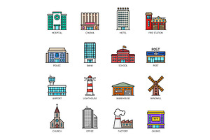 City architecture buildings icons, an Education Illustration by Vector Tradition
