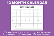 2028 8.5 x 11 Inch Calendar Template, a Stationery Template by Running With Foxes (Thumbnail 1 of 5)
