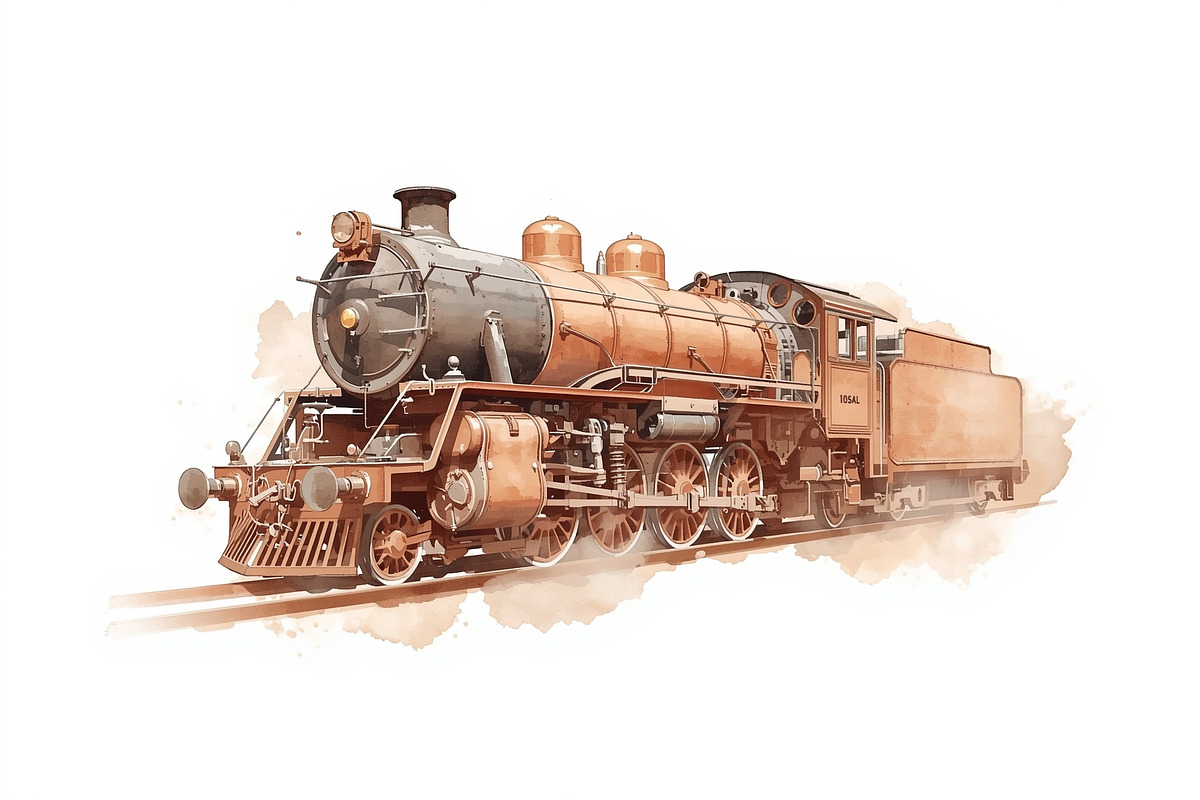 Vintage Steam Train Watercolor Clipa, an Illustration by hafijul (Photo 6 of 12)