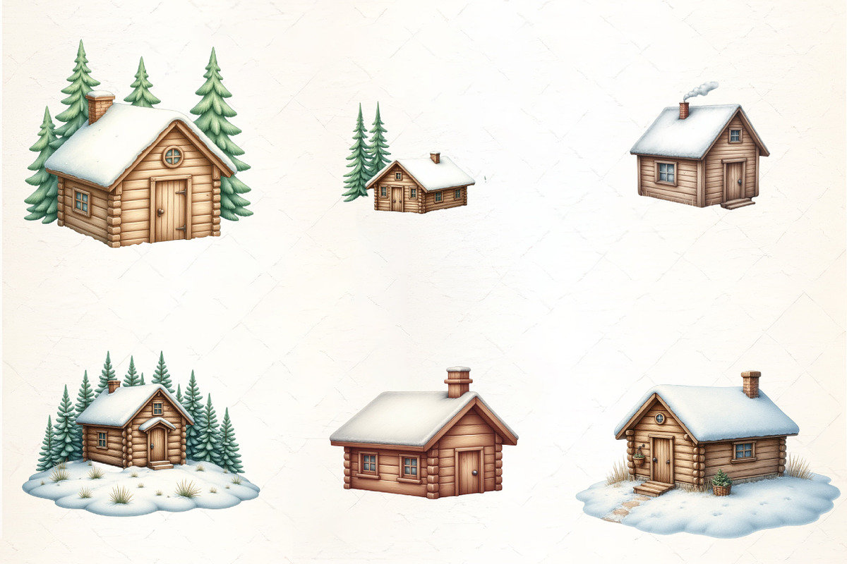 Watercolor Winter Cabin Clipart, an Illustration by CrexoraLab (Photo 2 of 5)