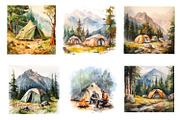 Tourist camping, watercolor clipart, a Person Illustration by AkvarelRiver (Thumbnail 3 of 8)