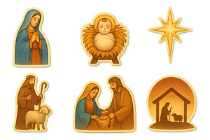 Nativity scene elements depicting re, an Illustration by Dvoevnore photos