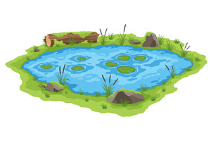 Picturesque natural pond. Blue water, an Animal Illustration by the8monkey