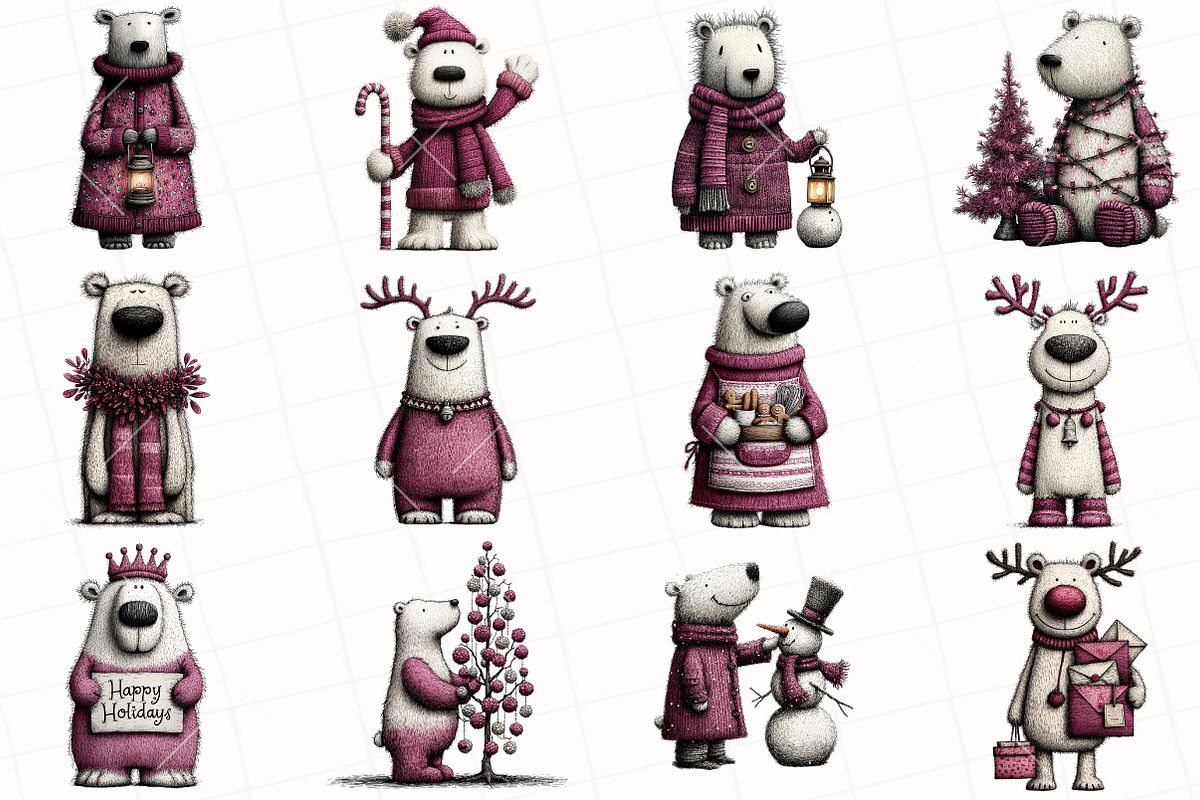 Whimsical Christmas Polar Bear Clipa, an Illustration by OK Design (Photo 3 of 6)