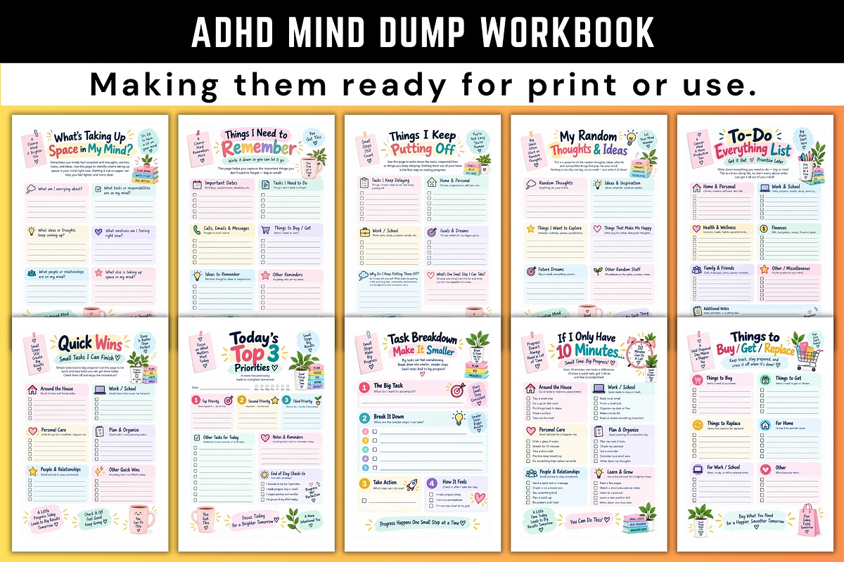 ADHD Mind Dump Workbook, a Stationery Template by Designmela01 (Photo 2 of 6)