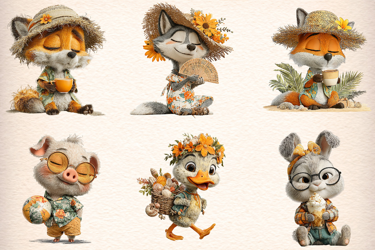 Funny Summer Beach Animals Clipart, an Illustration by Digital Artistic99 (Photo 2 of 11)