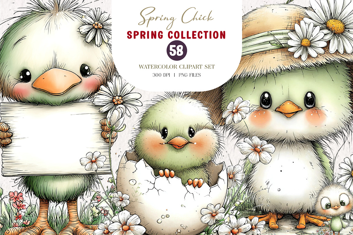 Whimsical Spring Chick Clipart PNG, an Illustration by CreationArt (Photo 1 of 7)