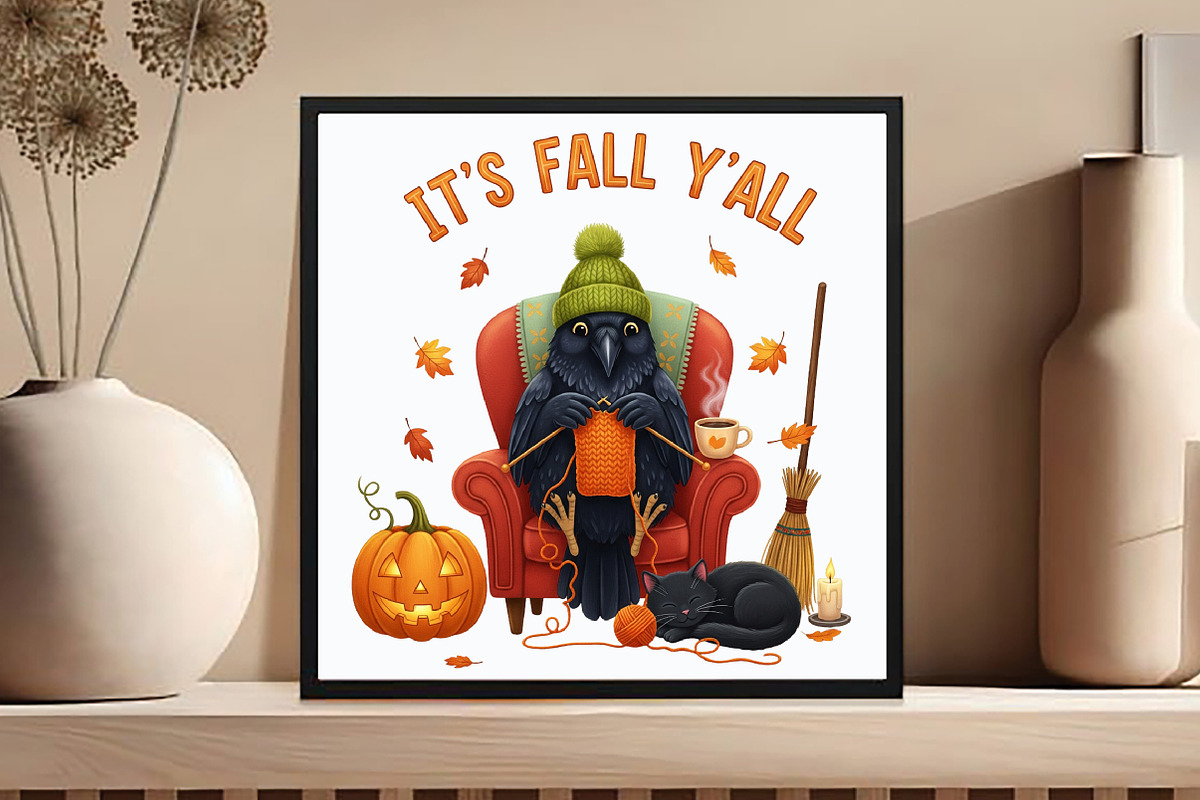 Fall Y’all Png, Cozy Knitting Crow &, an Illustration by DreamCafeArt (Photo 4 of 7)