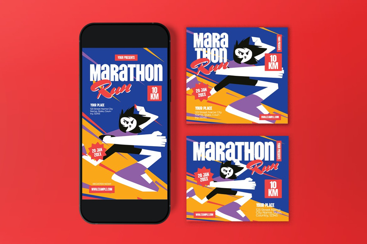 Blue Quirky Marathon Run Flyer Set, a Flyer Template by graphicook (Photo 3 of 3)
