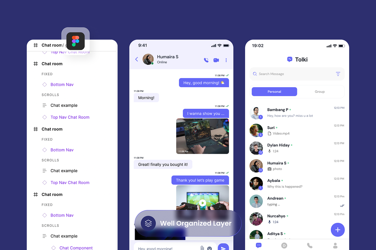 Tolki - Chatting Mobile App UI Kits, an UI Kit Template by SLAB! Design