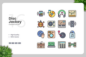 Disc Jockey Colored Icons, an Icon by Upnowgraphic