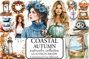 Watercolor Coastal Autumn Clipart, an Illustration by Libby Wishes (Thumbnail 1 of 9)