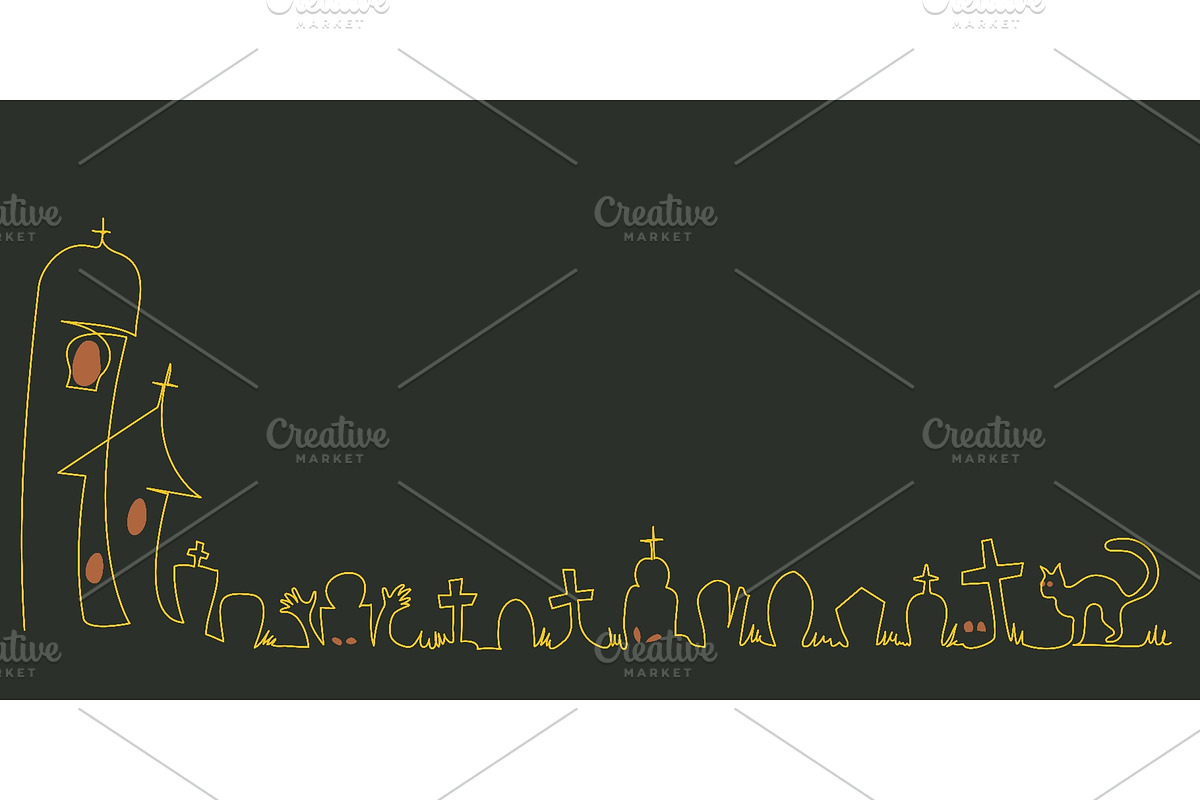 Spooky Halloween Cemetery Border, a Seasonal Illustration by Valenty (Photo 1 of 3)